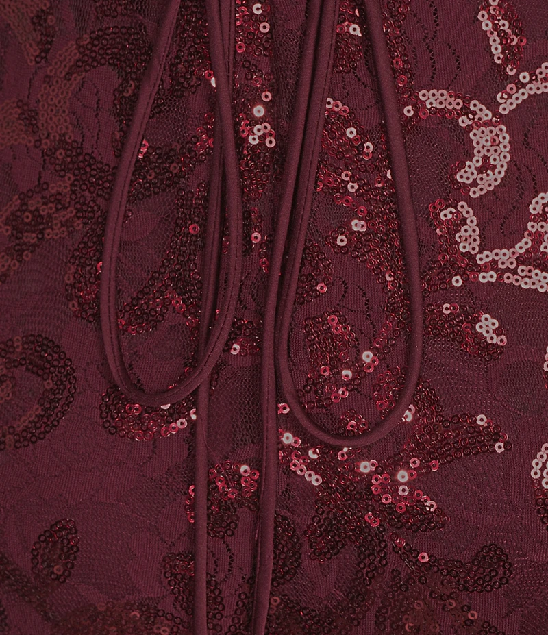 Blondie Nites Spaghetti Strap V-Neck Full Lace Strap Tie Back Dress