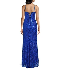 Blondie Nites Spaghetti Strap V-Neck Full Lace Strap Tie Back Dress