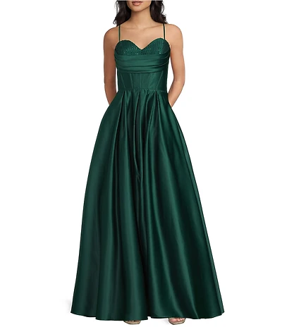 Blondie Nites Stone Sweetheart Drape Neck Tie Back A-Line Ball Gown