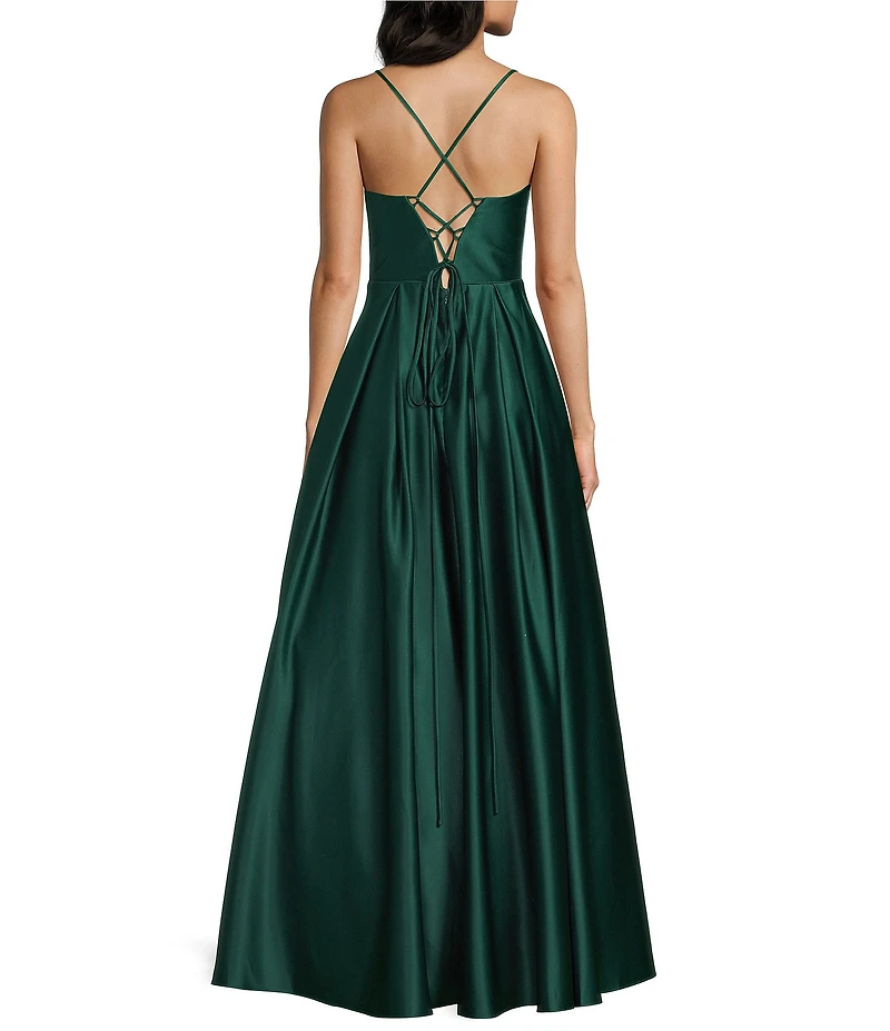 Blondie Nites Stone Sweetheart Drape Neck Tie Back A-Line Ball Gown