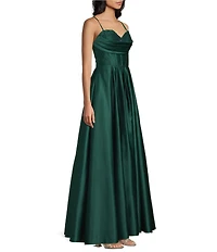 Blondie Nites Stone Sweetheart Drape Neck Tie Back A-Line Ball Gown