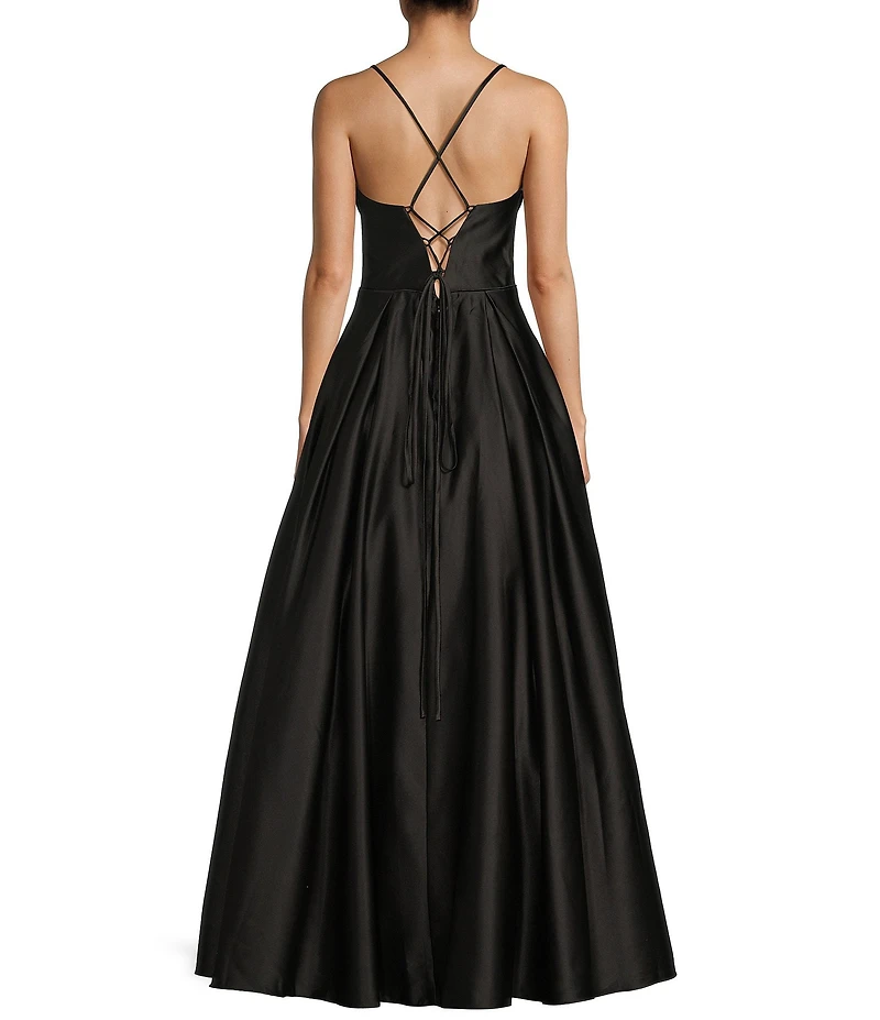 Blondie Nites Stone Sweetheart Drape Neck Tie Back A-Line Ball Gown