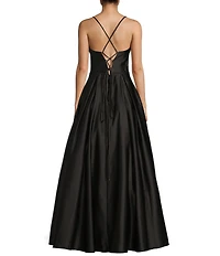 Blondie Nites Stone Sweetheart Drape Neck Tie Back A-Line Ball Gown