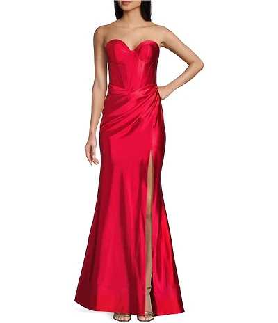 Blondie Nites Strapless Bustier Corseted Side Slit Dress