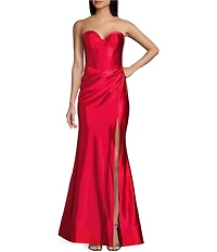 Blondie Nites Strapless Bustier Corseted Side Slit Dress