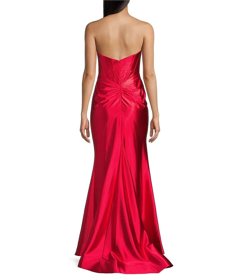 Blondie Nites Strapless Bustier Corseted Side Slit Dress