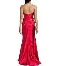 Blondie Nites Strapless Bustier Corseted Side Slit Dress