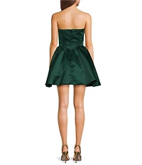 Blondie Nites Strapless Satin Embroidered Beaded Neck Corseted Fit-And-Flare Dress