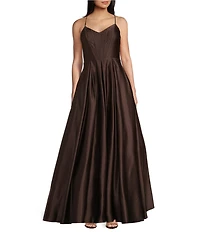 Blondie Nites V-Neck Spaghetti Strap Corset Tie Back Gown