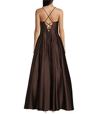 Blondie Nites V-Neck Spaghetti Strap Corset Tie Back Gown