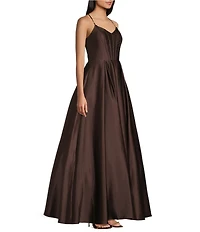 Blondie Nites V-Neck Spaghetti Strap Corset Tie Back Gown