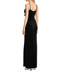 Blondie Nites Velvet Bow Front Spaghetti Strap Gown