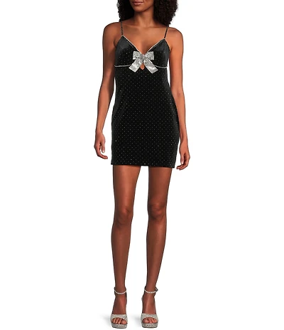 Blondie Nites Velvet Bow Front Studded Mini Dress