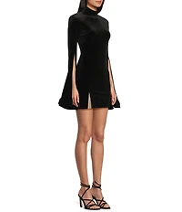 Blondie Nites Velvet High Neck Bell Sleeve Front Slit Dress