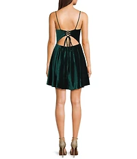Blondie Nites Velvet Scoop Neck Lace-Up Back A-Line Dress