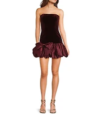 Blondie Nites Velvet Strapless Drop Waist Satin Bubble Bow Dress