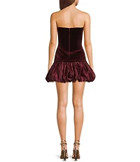 Blondie Nites Velvet Strapless Drop Waist Satin Bubble Bow Dress