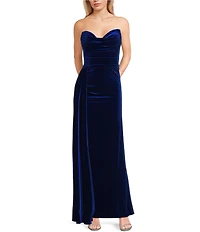 Blondie Nites Velvet Strapless Side Sash Gown