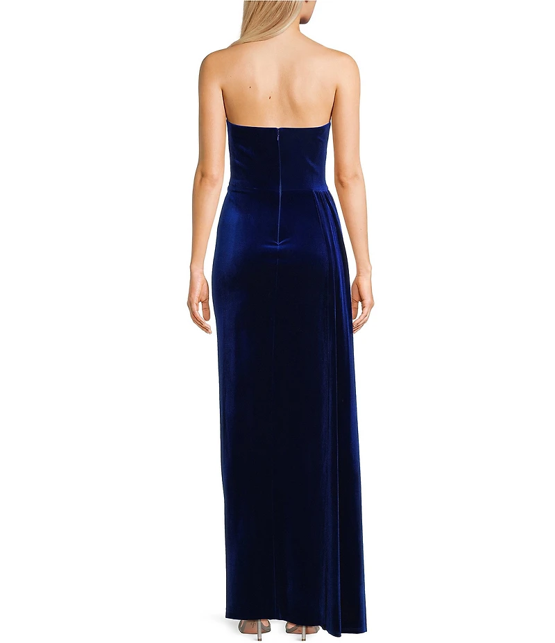 Blondie Nites Velvet Strapless Side Sash Gown