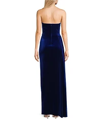 Blondie Nites Velvet Strapless Side Sash Gown