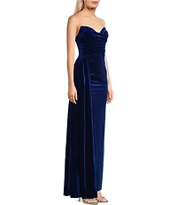 Blondie Nites Velvet Strapless Side Sash Gown