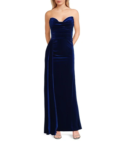 Blondie Nites Velvet Strapless Side Sash Gown