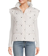 Blu Pepper Bow Dot Print Zip-Up Puffer Vest