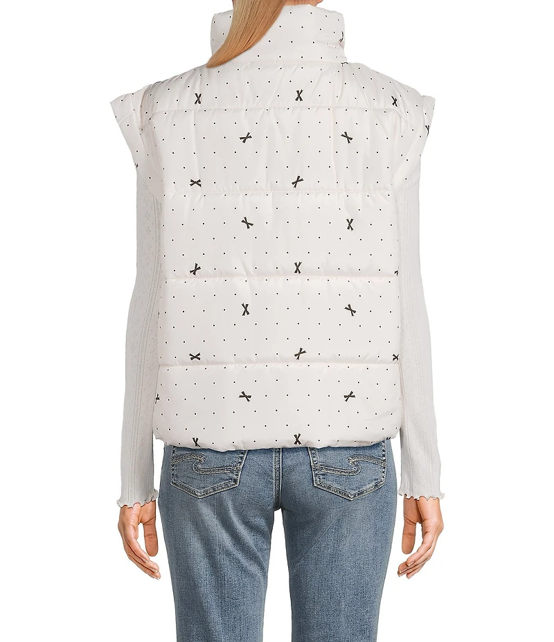 Blu Pepper Bow Dot Print Zip-Up Puffer Vest