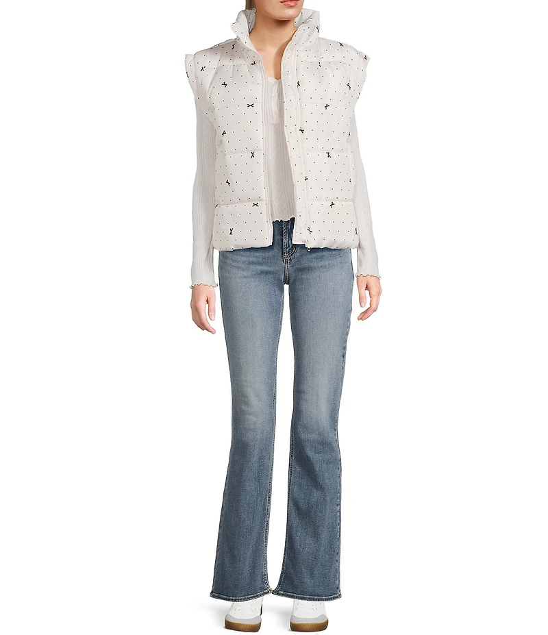 Blu Pepper Bow Dot Print Zip-Up Puffer Vest