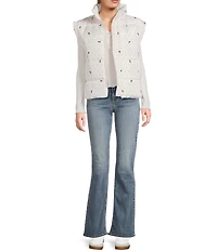 Blu Pepper Bow Dot Print Zip-Up Puffer Vest