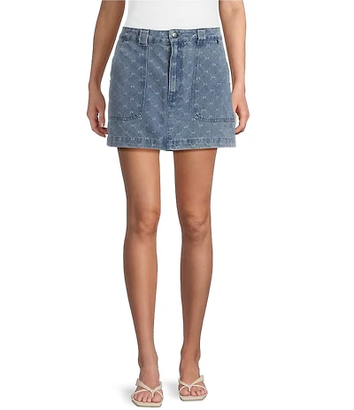 Blu Pepper Bow Printed Mid Rise Denim Mini Skirt