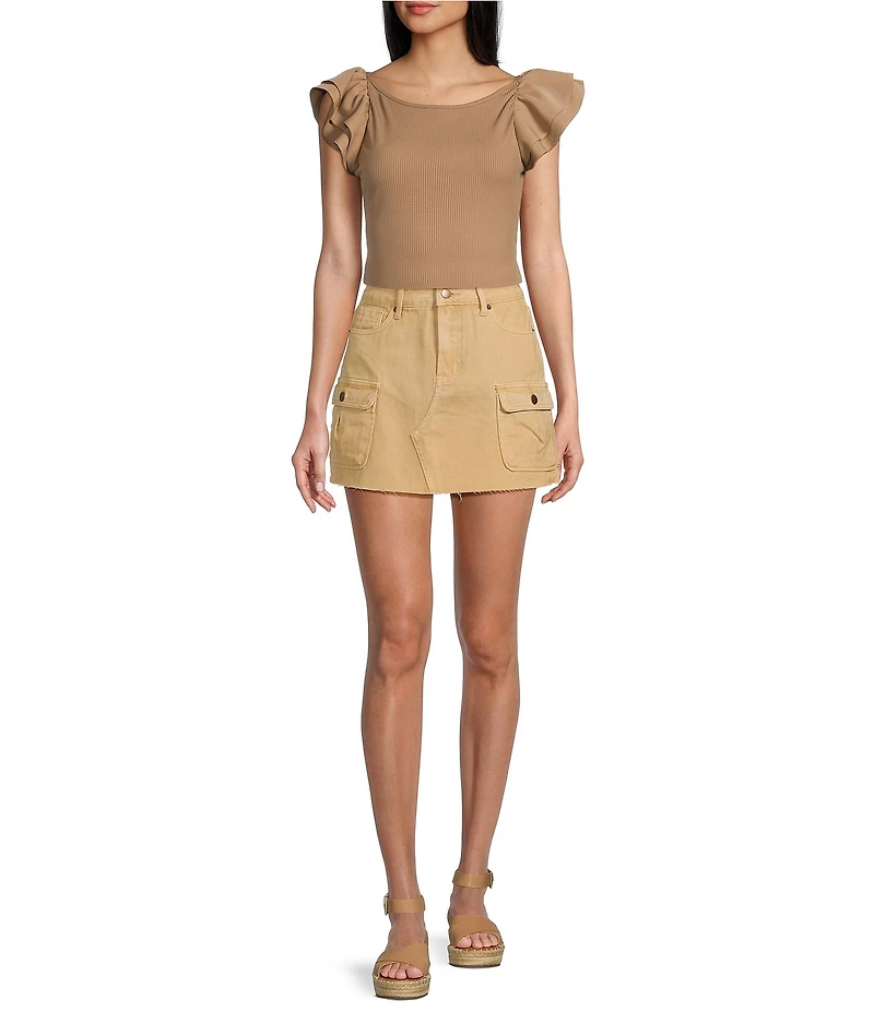 Blu Pepper Cargo Raw Hem Mini Skirt