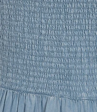 Blu Pepper Chambray Smocked Ruffle Sleeve Tiered Midi Dress