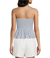 Blu Pepper Check Printed Tie Front Strapless Tube Top