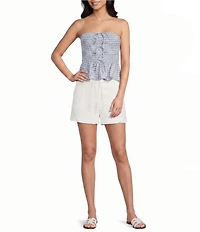 Blu Pepper Check Printed Tie Front Strapless Tube Top
