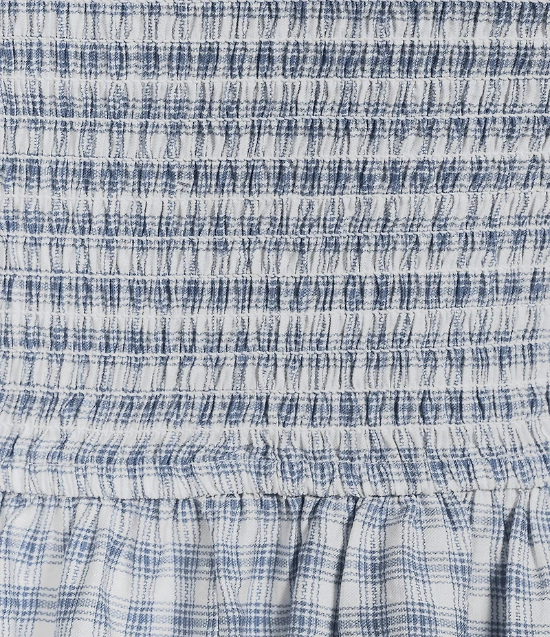 Blu Pepper Check Printed Tie Front Strapless Tube Top