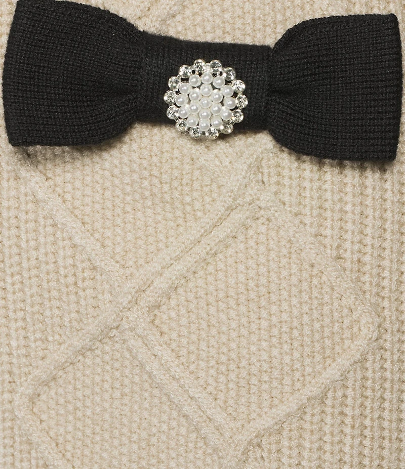 Blu Pepper Contrast Piping Bow Front Rhinestone Coordinating Mini Sweater Skirt