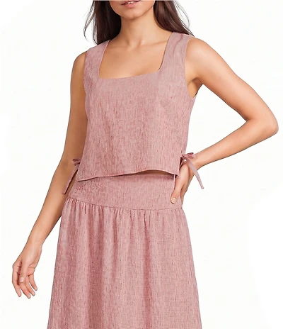 Blu Pepper Coordinating Gingham Square Neck Side Tie Cropped Tank Top