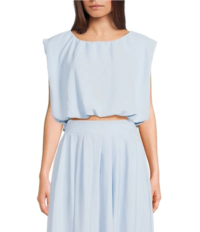Blu Pepper Coordinating Sleeveless Cropped Tie Back Bubble Top
