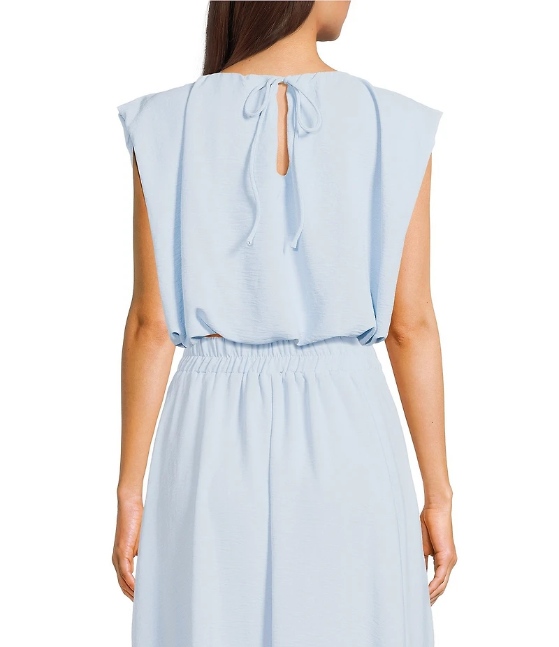 Blu Pepper Coordinating Sleeveless Cropped Tie Back Bubble Top