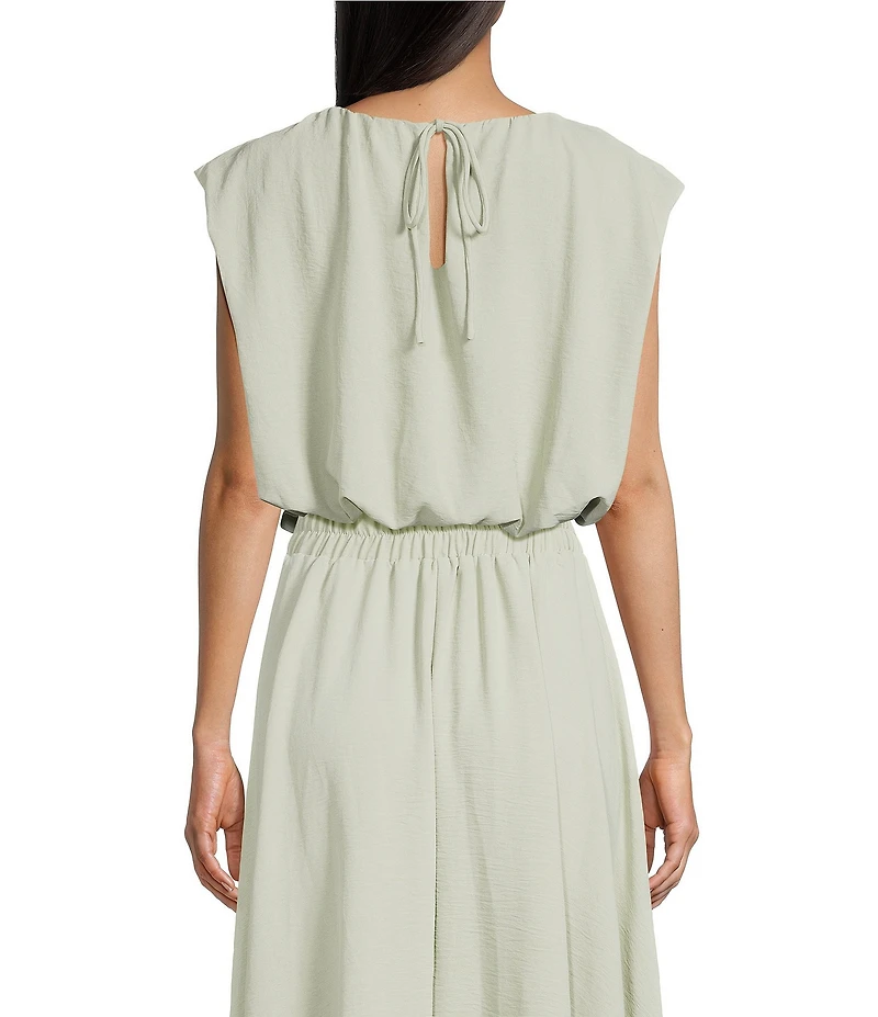 Blu Pepper Coordinating Sleeveless Cropped Tie Back Bubble Top