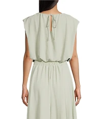 Blu Pepper Coordinating Sleeveless Cropped Tie Back Bubble Top