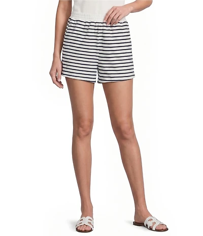 Blu Pepper Coordinating Stripe Print Mid Rise Flat Front Pull-On Shorts