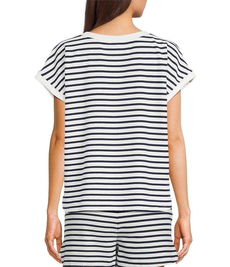 Blu Pepper Coordinating Striped Cap Sleeve Crew Neck Top