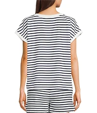 Blu Pepper Coordinating Striped Cap Sleeve Crew Neck Top