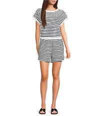Blu Pepper Coordinating Striped Cap Sleeve Crew Neck Top
