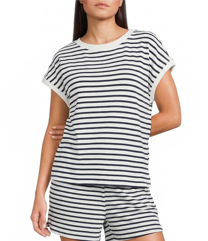 Blu Pepper Coordinating Striped Cap Sleeve Crew Neck Top