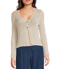 Blu Pepper Crochet Knit Button Front Bell Sleeve Cardigan