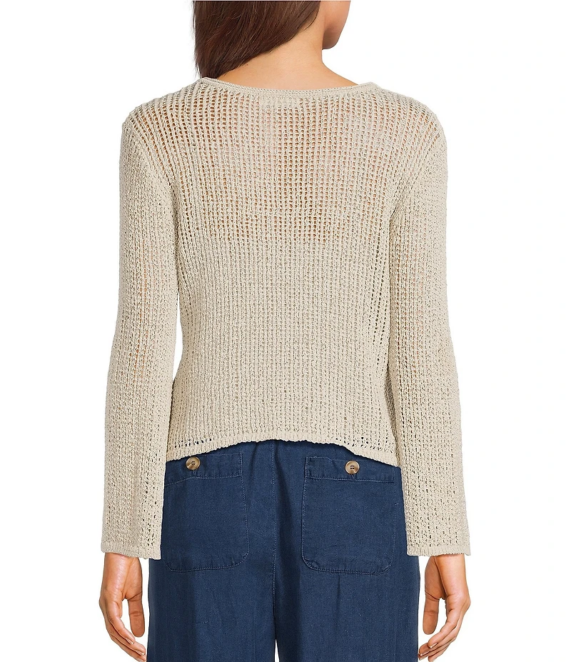 Blu Pepper Crochet Knit Button Front Bell Sleeve Cardigan