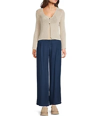 Blu Pepper Crochet Knit Button Front Bell Sleeve Cardigan